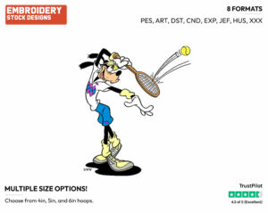 Playing Tennis - Disney's Goofy - Embroidery Design in 3 sizes & 8 formats