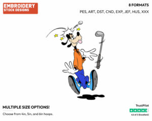 Hit On Head By Golf Ball - Disney's Goofy - Embroidery Design in 3 sizes & 8 formats