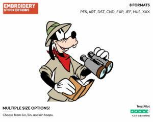 Holding Binoculars - Disney's Goofy - Embroidery Design in 3 sizes & 8 formats
