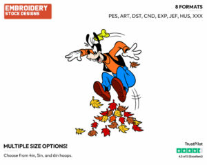 Playing In Leaf Pile - Disney's Goofy - Embroidery Design in 3 sizes & 8 formats