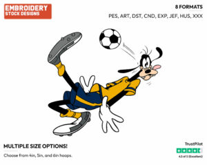 Playing Soccer - Disney's Goofy - Embroidery Design in 3 sizes & 8 formats