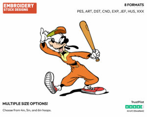 Playing Baseball - Disney's Goofy - Embroidery Design in 3 sizes & 8 formats