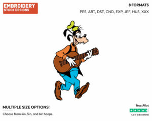 Playing The Guitar - Disney's Goofy - Embroidery Design in 3 sizes & 8 formats
