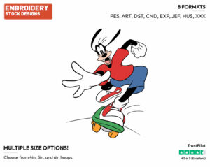 Goofy Skateboarding - Disney's Goofy - Embroidery Design in 3 sizes & 8 formats
