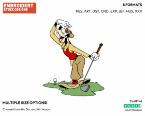 Playing Golf - Disney's Goofy - Embroidery Design in 3 sizes & 8 formats
