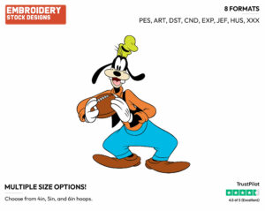Playing Football - Disney's Goofy - Embroidery Design in 3 sizes & 8 formats