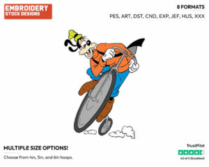 Riding Bicycle - Disney's Goofy - Embroidery Design in 3 sizes & 8 formats