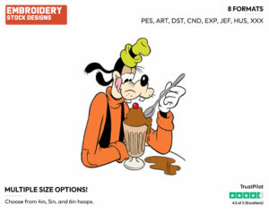 Eating Ice Cream Sundae - Disney's Goofy - Embroidery Design in 3 sizes & 8 formats