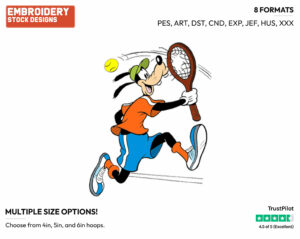 Playing Tennis - Disney's Goofy - Embroidery Design in 3 sizes & 8 formats