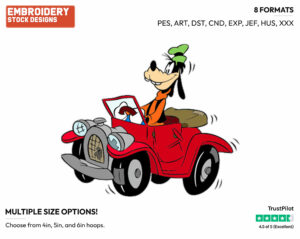Driving Car - Disney's Goofy - Embroidery Design in 3 sizes & 8 formats