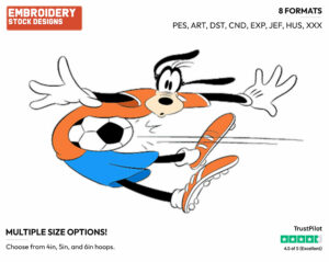 Receiving Soccer Ball - Disney's Goofy - Embroidery Design in 3 sizes & 8 formats