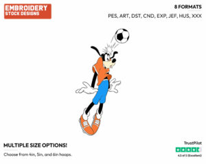Receiving Soccer Ball On The Head - Disney's Goofy - Embroidery Design in 3 sizes & 8 formats
