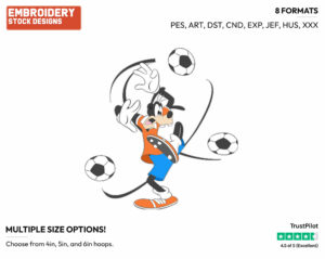 Overwhelmed By Soccer Balls - Disney's Goofy - Embroidery Design in 3 sizes & 8 formats