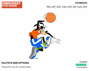 Playing Basketball - Disney's Goofy - Embroidery Design in 3 sizes & 8 formats