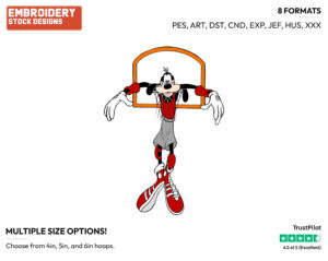 Playing Basketball - Disney's Goofy - Embroidery Design in 3 sizes & 8 formats