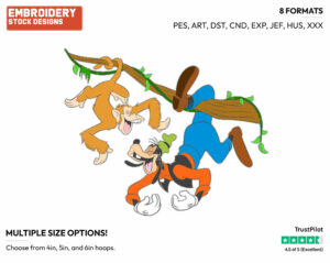 Monkeying Around - Disney's Goofy - Embroidery Design in 3 sizes & 8 formats