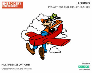 Goofy In An Airplane - Disney's Goofy - Embroidery Design in 3 sizes & 8 formats