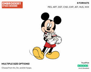 Mickey Mouse Cuddling A Bunny Rabbit - Disney's Mickey Mouse - Embroidery Design in 3 sizes & 8 formats