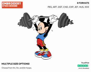 Mickey Lifting Weights - Disney's Mickey Mouse - Embroidery Design in 3 sizes & 8 formats