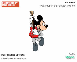 Playing Electric Guitar - Disney's Mickey Mouse - Embroidery Design in 3 sizes & 8 formats