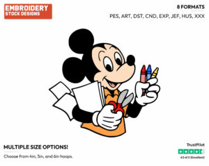 Holding Crayons - Disney's Mickey Mouse - Embroidery Design in 3 sizes & 8 formats