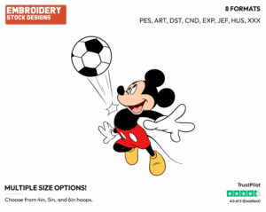 Playing Soccer - Disney's Mickey Mouse - Embroidery Design in 3 sizes & 8 formats