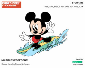 Surfing - Disney's Mickey Mouse - Embroidery Design in 3 sizes & 8 formats