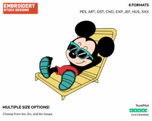 Relaxing In A Long Chair - Disney's Mickey Mouse - Embroidery Design in 3 sizes & 8 formats