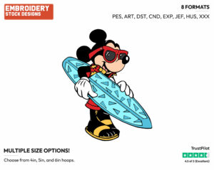 Mickey Mouse With His Surfboard - Disney's Mickey Mouse - Embroidery Design in 3 sizes & 8 formats