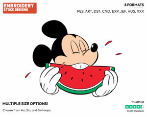 Eating A Watermelon Slice - Disney's Mickey Mouse - Embroidery Design in 3 sizes & 8 formats