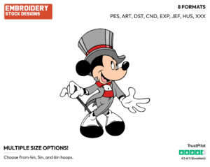 Mickey Wearing A Tuxedo - Disney's Mickey Mouse - Embroidery Design in 3 sizes & 8 formats