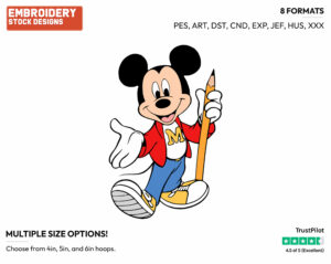 Mickey Holding A Giant Pencil - Disney's Mickey Mouse - Embroidery Design in 3 sizes & 8 formats