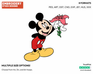 Holding A Flower - Disney's Mickey Mouse - Embroidery Design in 3 sizes & 8 formats