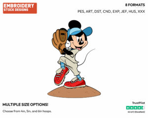 Playing Baseball - Disney's Mickey Mouse - Embroidery Design in 3 sizes & 8 formats