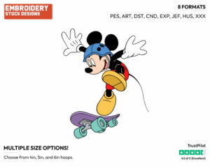 Mickey Mouse Skateboarding - Disney's Mickey Mouse - Embroidery Design in 3 sizes & 8 formats