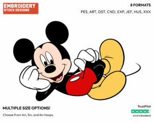 Relaxing - Disney's Mickey Mouse - Embroidery Design in 3 sizes & 8 formats
