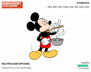 Tasting Soup From Saucepan - Disney's Mickey Mouse - Embroidery Design in 3 sizes & 8 formats