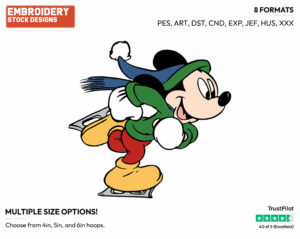 Skating - Disney's Mickey Mouse - Embroidery Design in 3 sizes & 8 formats