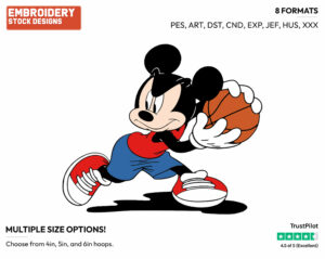 Playing Basketball - Disney's Mickey Mouse - Embroidery Design in 3 sizes & 8 formats