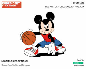 Playing Basketball - Disney's Mickey Mouse - Embroidery Design in 3 sizes & 8 formats