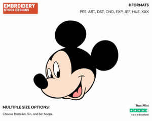 Mickey's Face - Disney's Mickey Mouse - Embroidery Design in 3 sizes & 8 formats