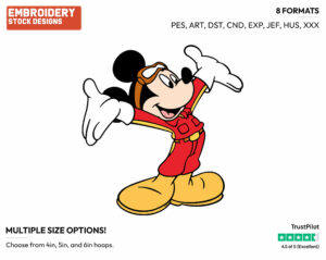 Pilot Mickey - Disney's Mickey Mouse - Embroidery Design in 3 sizes & 8 formats