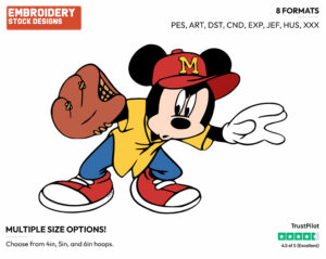 Playing Baseball - Disney's Mickey Mouse - Embroidery Design in 3 sizes & 8 formats