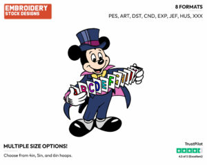 Magician Mickey Pulling Rabbit Out Of Hat - Disney's Mickey Mouse - Embroidery Design in 3 sizes & 8 formats