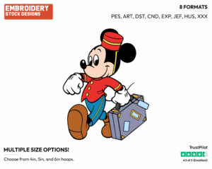 Mickey The Bellhop Carrying Luggage - Disney's Mickey Mouse - Embroidery Design in 3 sizes & 8 formats