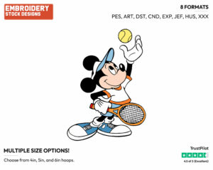 Playing Tennis - Disney's Mickey Mouse - Embroidery Design in 3 sizes & 8 formats