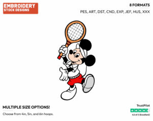 Playing Tennis - Disney's Mickey Mouse - Embroidery Design in 3 sizes & 8 formats