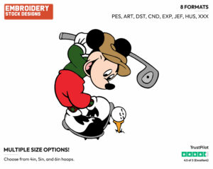 Playing Golf - Disney's Mickey Mouse - Embroidery Design in 3 sizes & 8 formats
