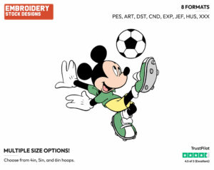Playing Soccer - Disney's Mickey Mouse - Embroidery Design in 3 sizes & 8 formats