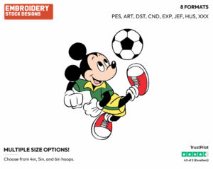 Playing Soccer - Disney's Mickey Mouse - Embroidery Design in 3 sizes & 8 formats